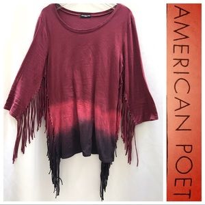 Fringed Tie-Dye 3/4 Sleeve Cotton Jersey TOP